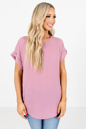 Pink Round Neckline Boutique Blouses for Women