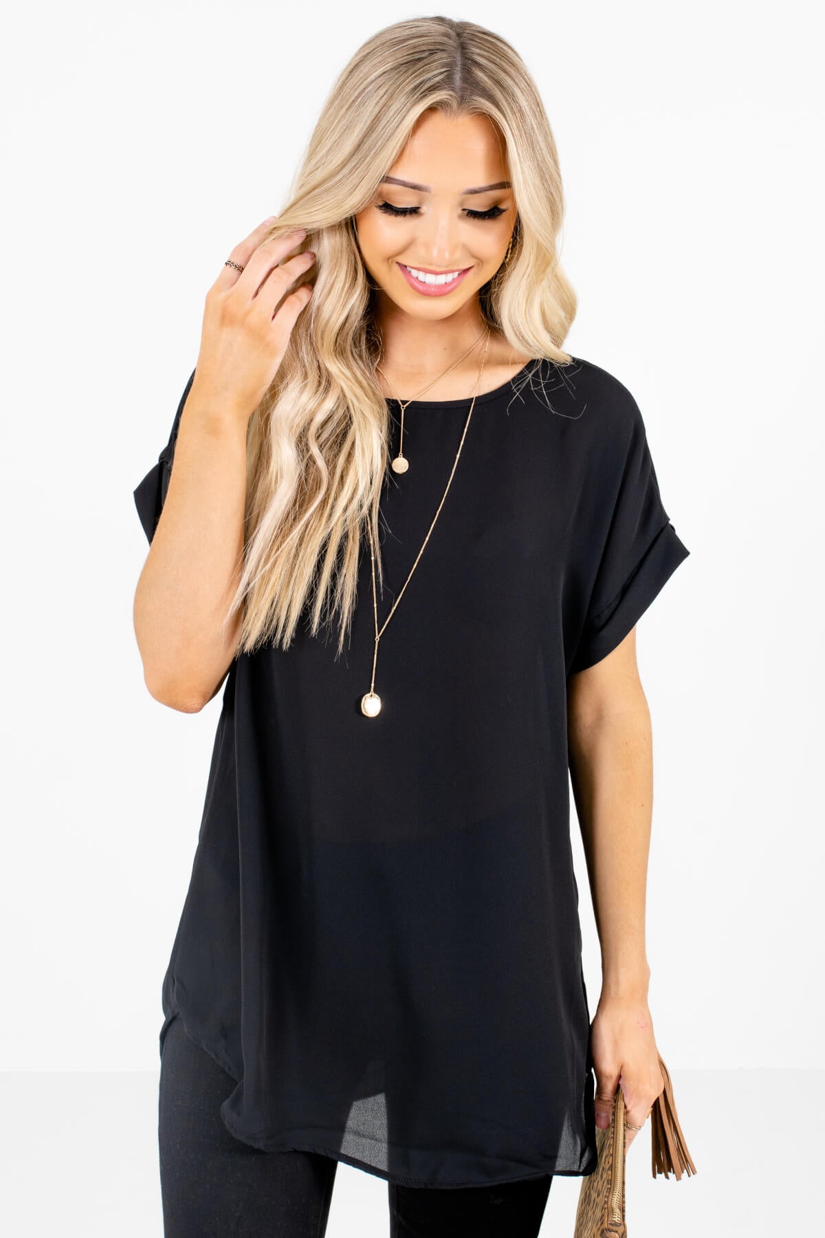 Black Lightweight and Flowy Boutique Blouses for Women