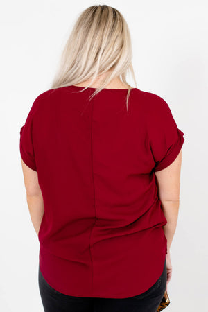 Women’s Burgundy Red Cuffed Sleeve Boutique Blouse