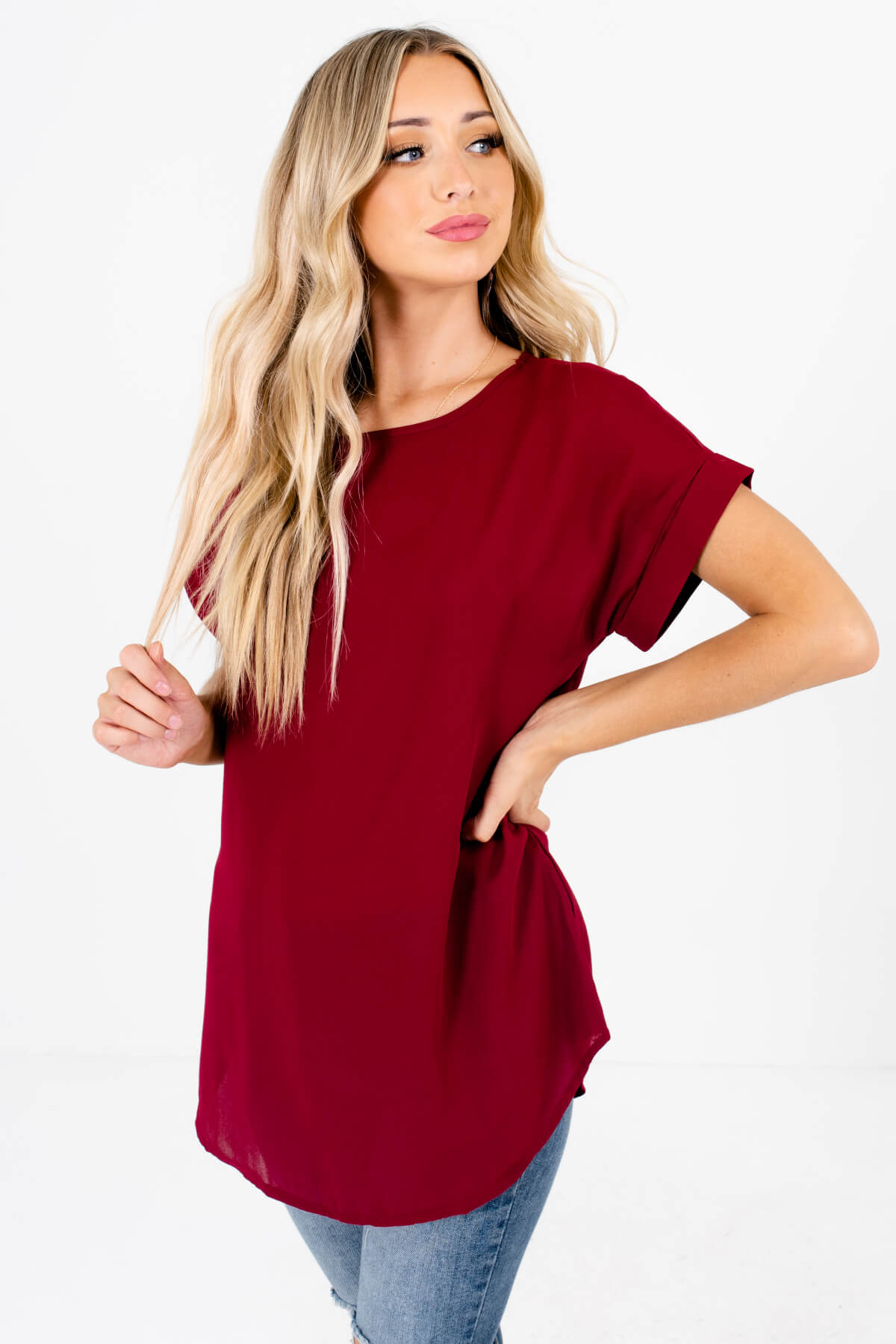 Burgundy Cute and Comfortable Boutique Blouses for Women