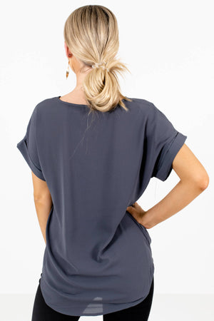 Women’s Gray Cuffed Sleeve Boutique Blouse