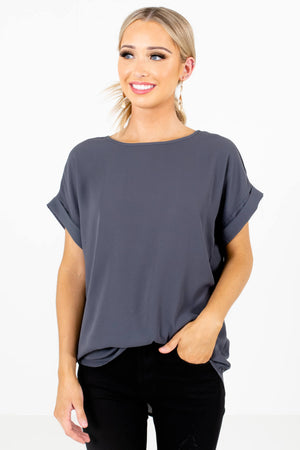 Gray Lightweight and Flowy Boutique Blouses for Women