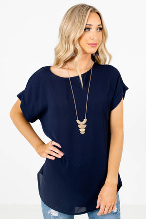 Navy Blue Lightweight and Flowy Boutique Blouses for Women