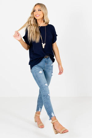 Navy Blue Cute and Comfortable Boutique Blouses for Women