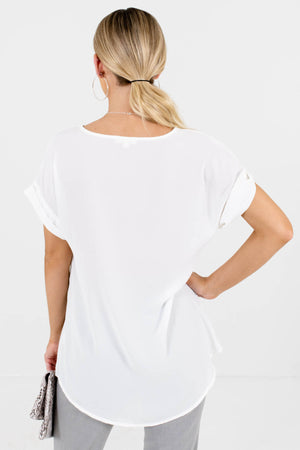 Women’s White Cuffed Sleeve Boutique Blouse