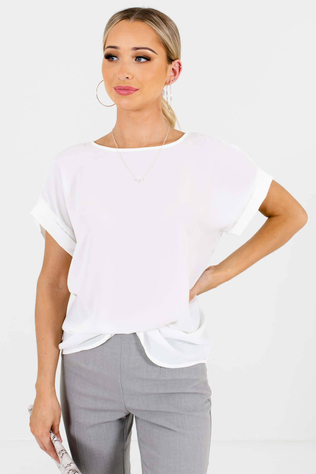White Lightweight and Flowy Boutique Blouses for Women