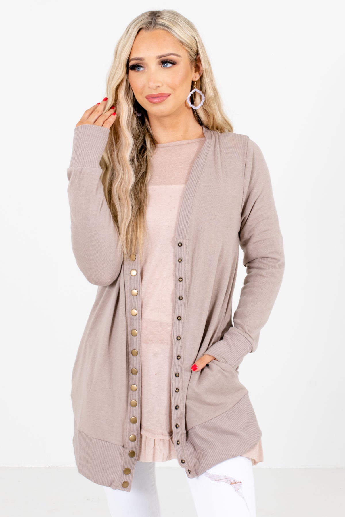 Taupe Caridgan with Snap Buttons