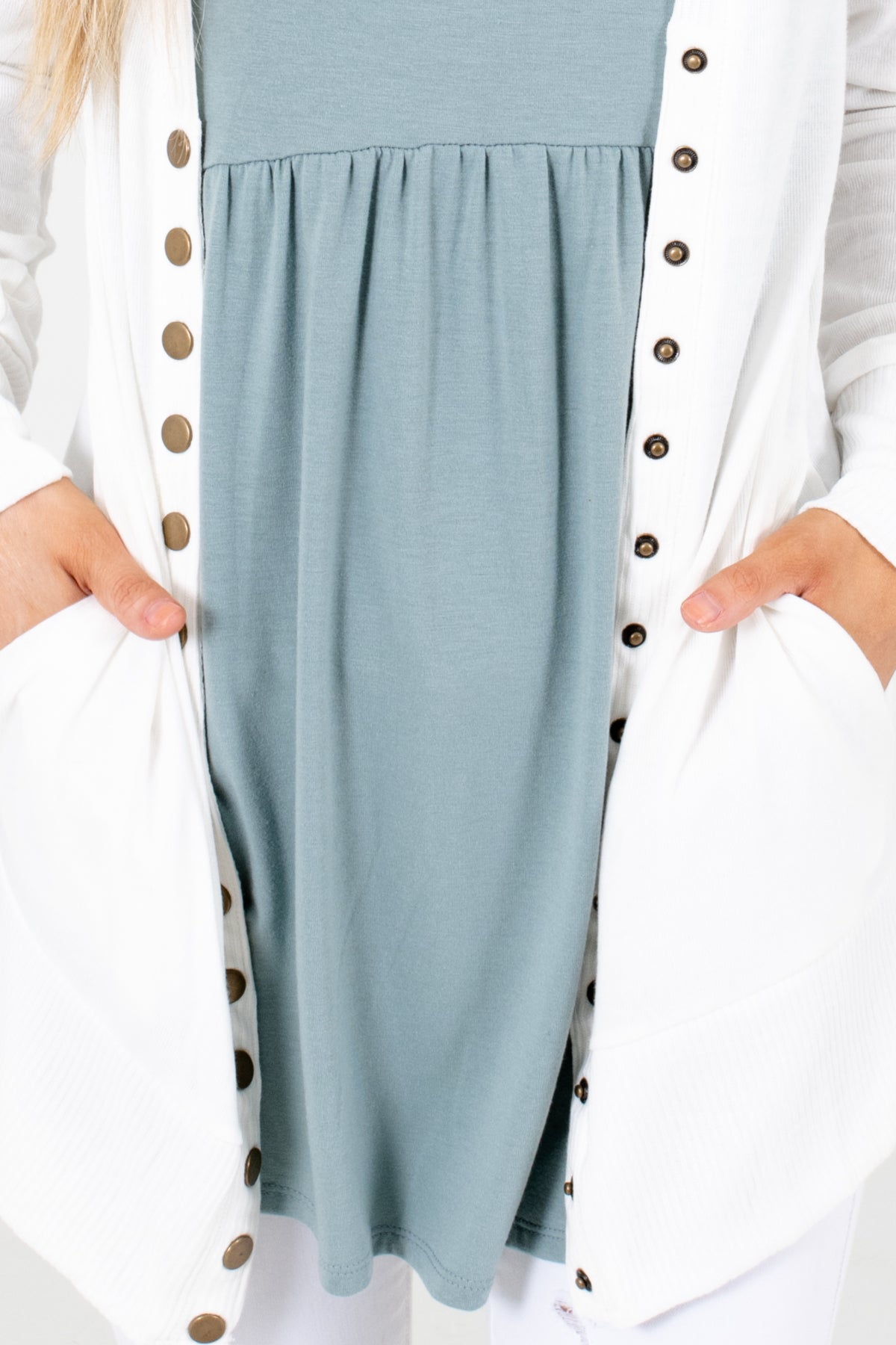 Snap Button Cardigan in White