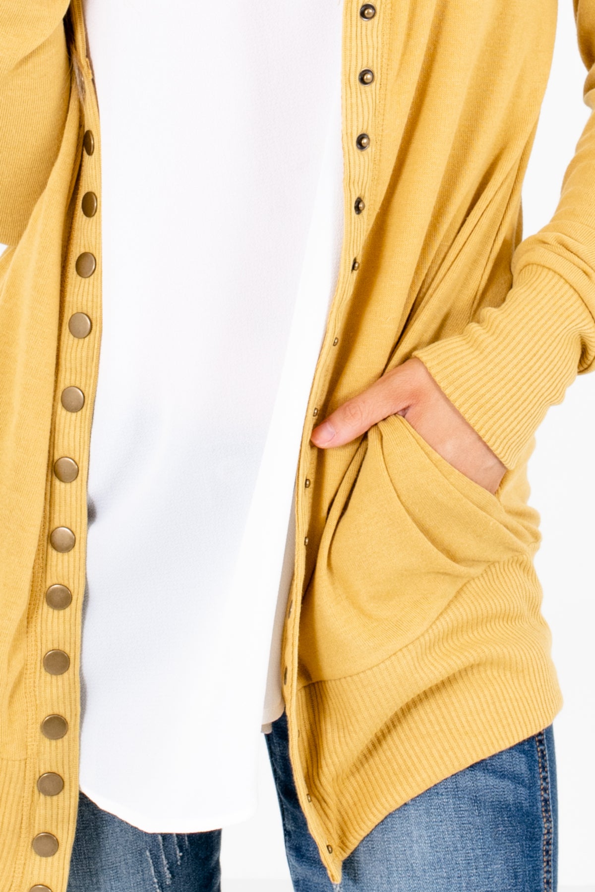 Snap Button Cardigan for Women in Yellow