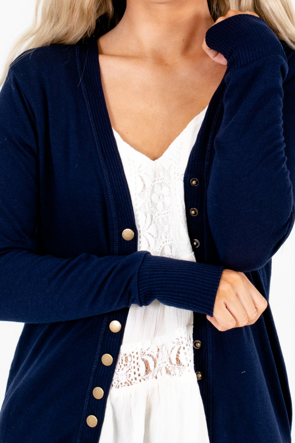 Snap Button Cardigan in Navy