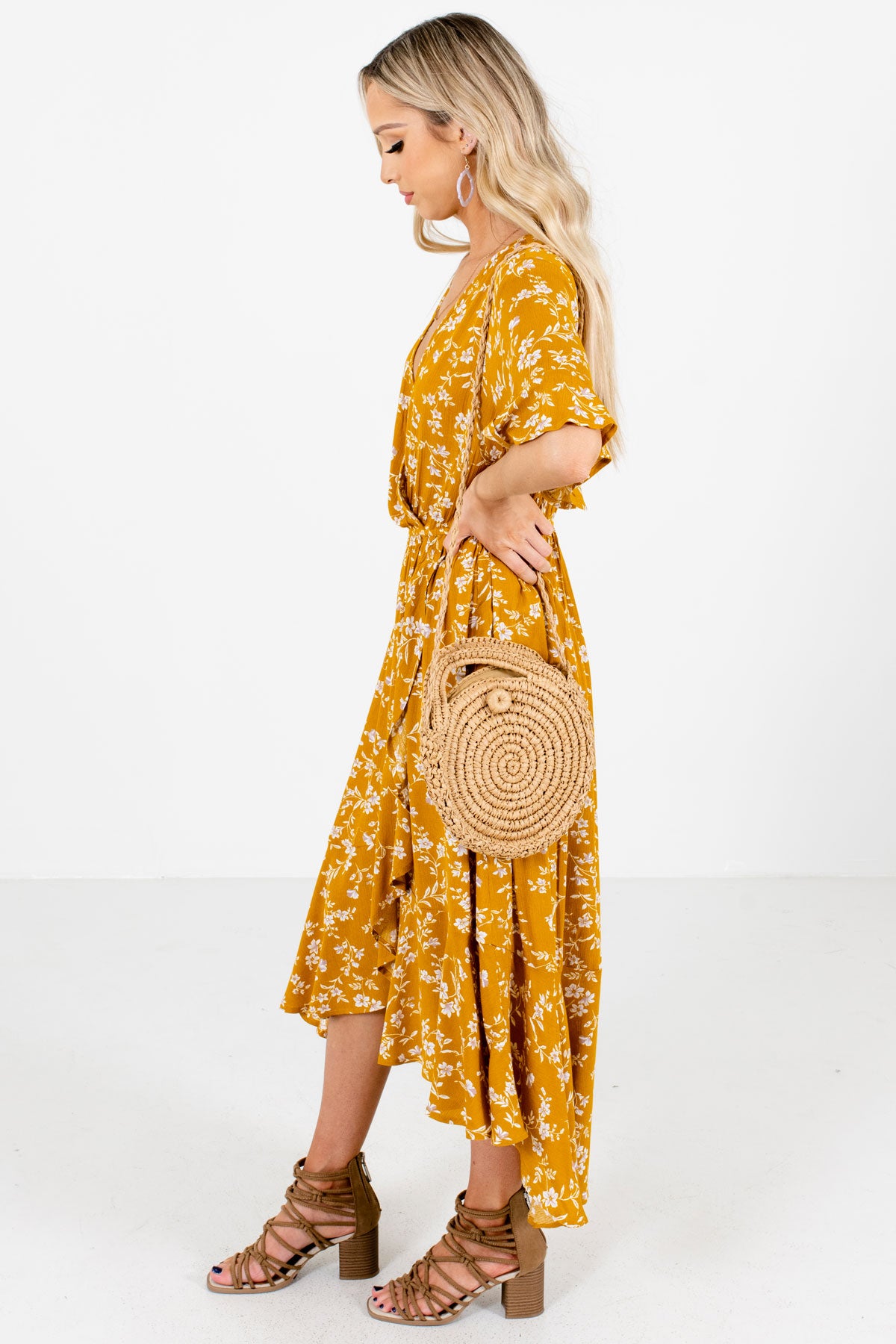 Women's Mustard Yellow Casual Everyday Boutique Midi Dress