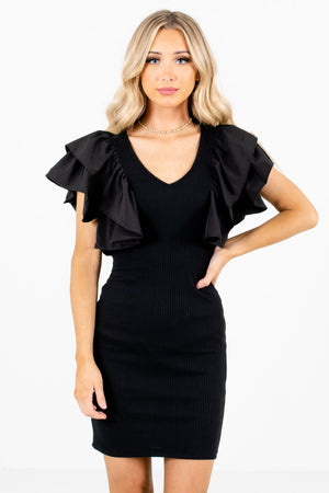 Black Ruffle Sleeve Boutique Mini Dresses for Women