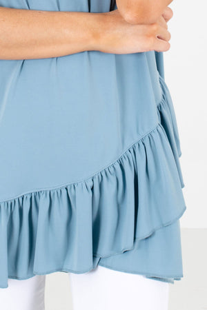 Women's Blue Ruffle Accented Boutique Tops 