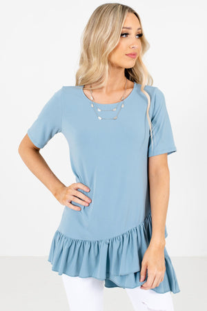Blue Peplum Style Hem Boutique Tops for Women