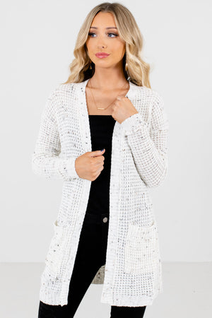 Cream Multicolored Speckle Patterned Boutique Cardigans for Women