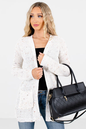 Cream Multicolored Speckle Patterned Boutique Cardigans for Women