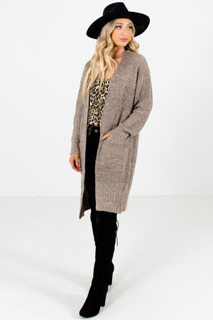 Women’s Taupe Brown Long Sleeve Boutique Cardigan
