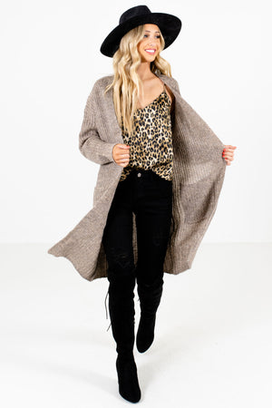 Taupe Brown Cute and Comfortable Boutique Cardigans for Women