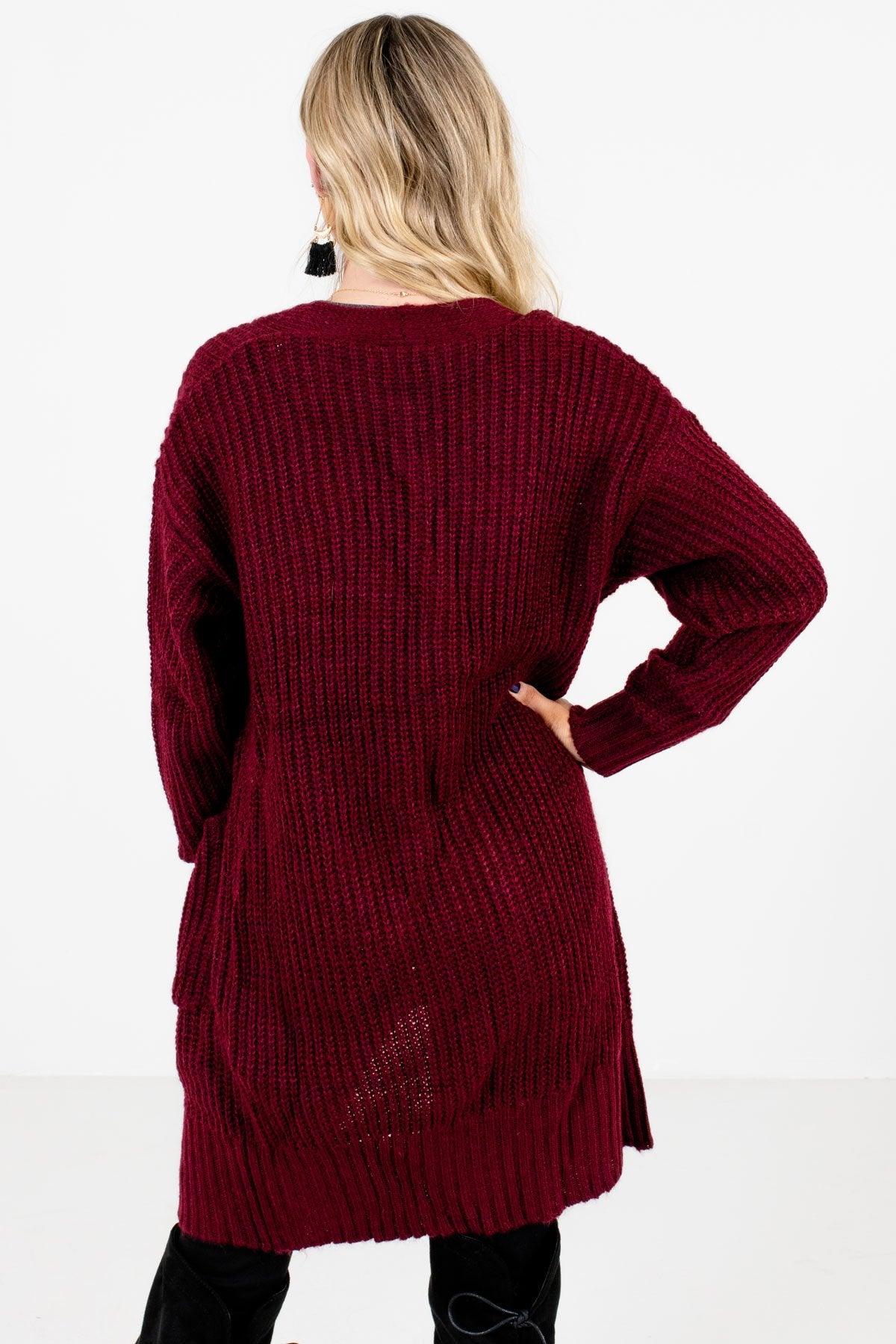 Women’s Burgundy Boutique Cardigans with Pockets