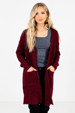 Burgundy High-Quality Knit Material Boutique Cardigans for Women