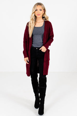 Burgundy Cute and Comfortable Boutique Cardigans for Women