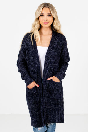 Navy Blue High-Quality Knit Material Boutique Cardigans for Women