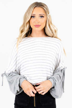 White Striped Boutique Tops for Women