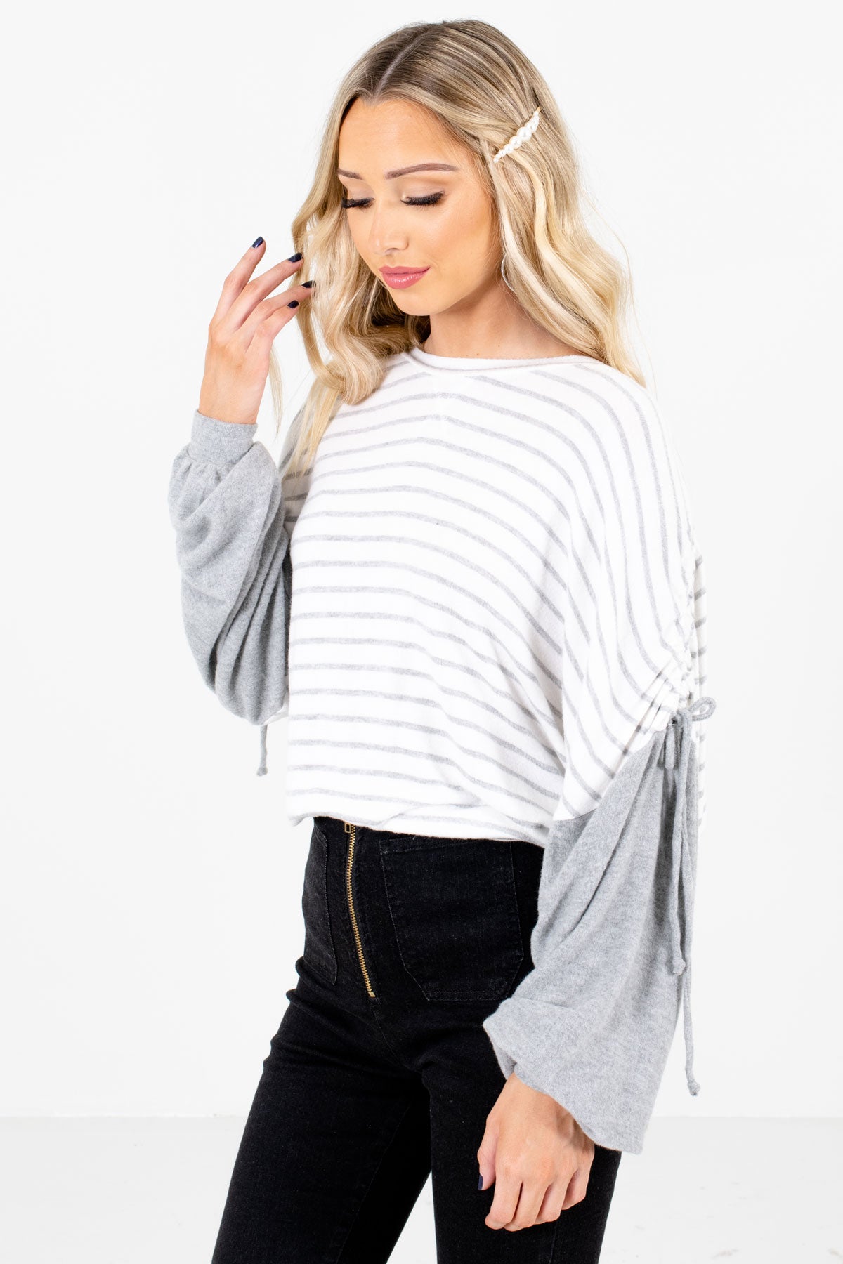 White Bishop Sleeve Boutique Tops for Women