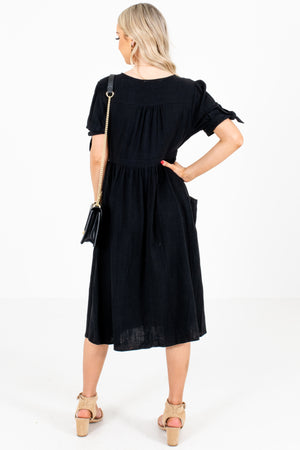 Women's Black Boutique Midi Dresses with Pockets