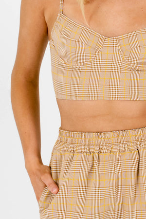 Brown White Yellow Plaid Two-Piece Sets Affordable Online Boutique