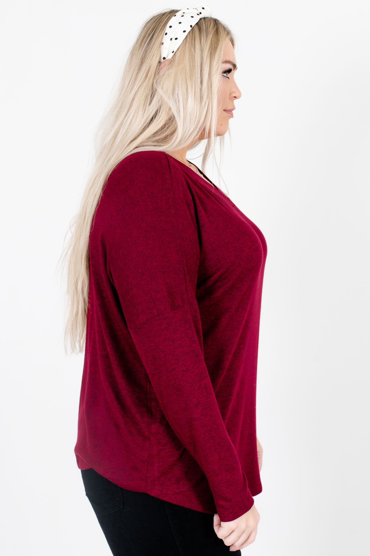 Burgundy Cozy and Warm Boutique Tops for Women