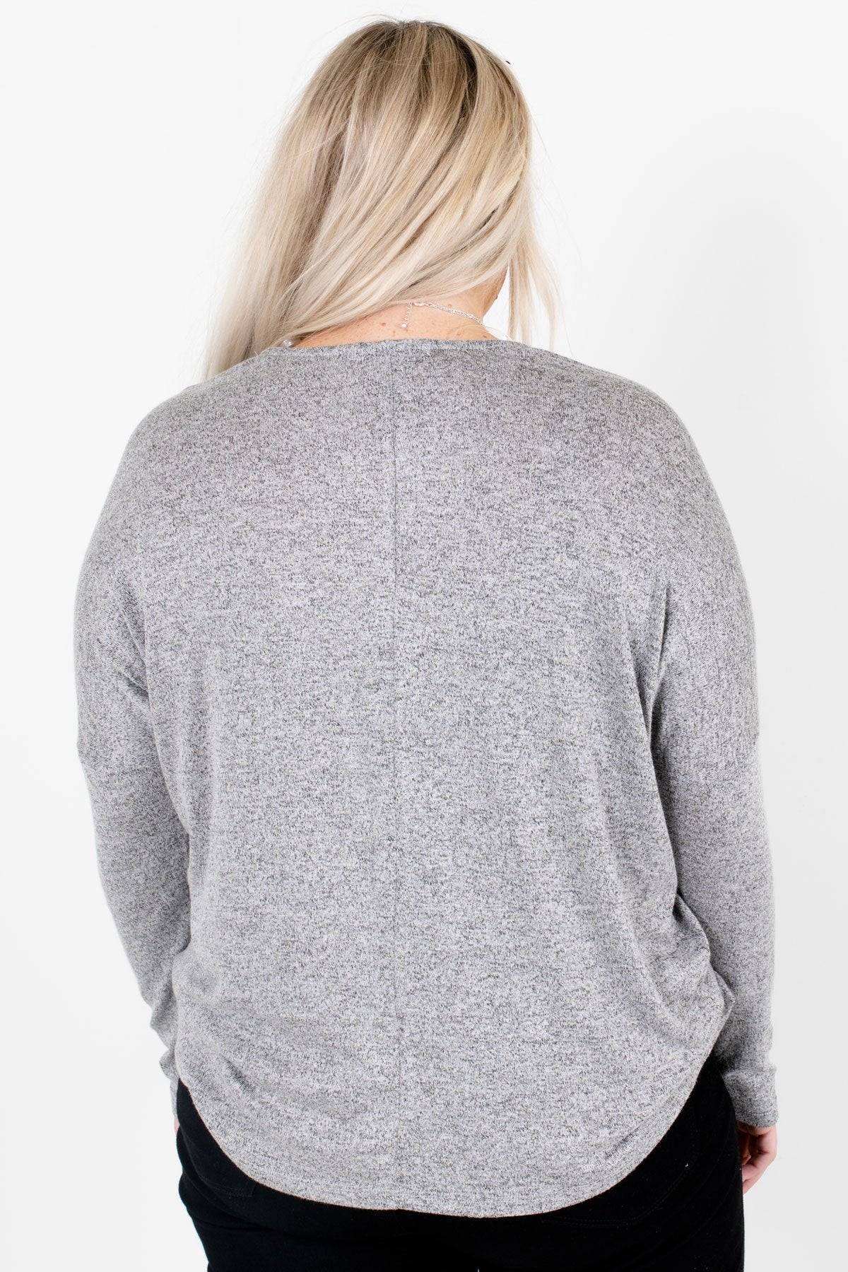 Women’s Heather Gray Long Sleeve Boutique Tops