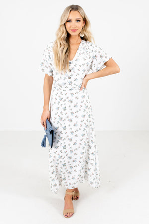 White Multicolored Floral Patterned Boutique Maxi Dresses for Women