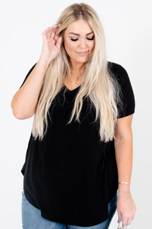 Black Lightweight Material Boutique Tops for Women