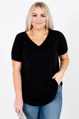 Black V-Neckline Boutique Tops for Women