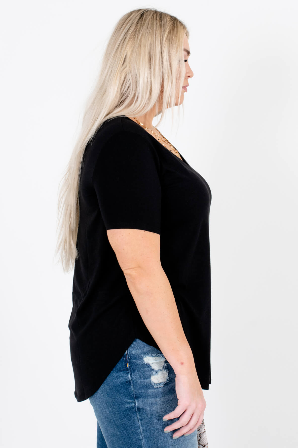 Black Layering Boutique Tops for Women