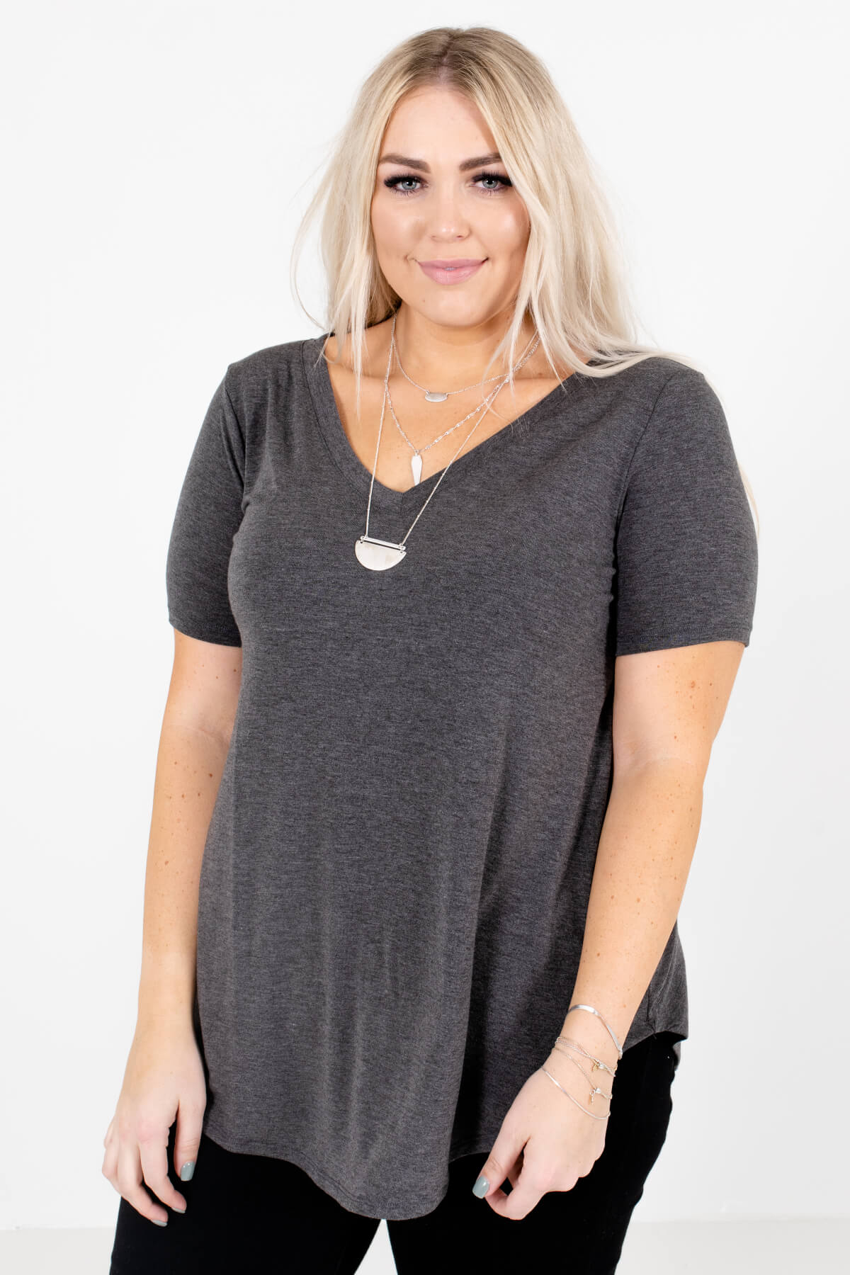 Charcoal Gray Lightweight Material Boutique Tops for Women