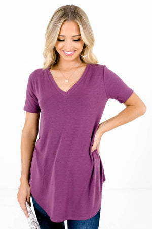 Purple V-Neckline Boutique Tops for Women