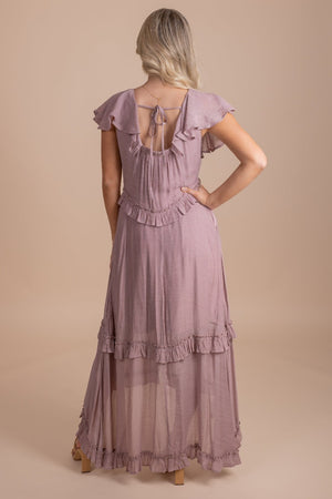 Purple Ruffle Accented Boutique Maxi Dresses for Women