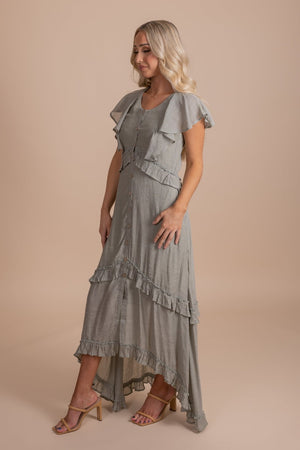 Sage Green Button-Up Front Boutique Maxi Dresses for Women