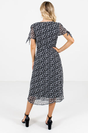 Women's Black Decorative Button Boutique Midi Dress