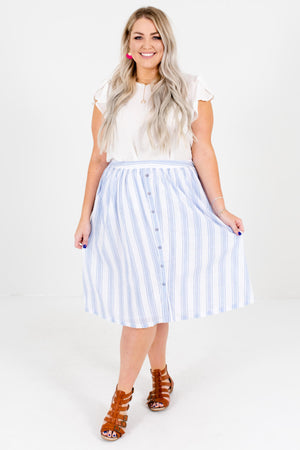 Women's White and Blue Plus Size Boutique Skirts with Pockets