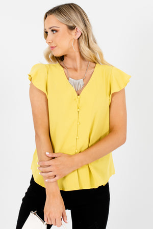 Chartreuse Green Button-Up Blouses Affordable Online Boutique