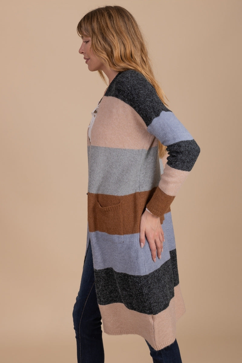 Women's Fall Cardigan with Long Length and Pockets