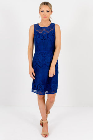 Blue Crochet Lace Overlay Boutique Mini Dresses for Women