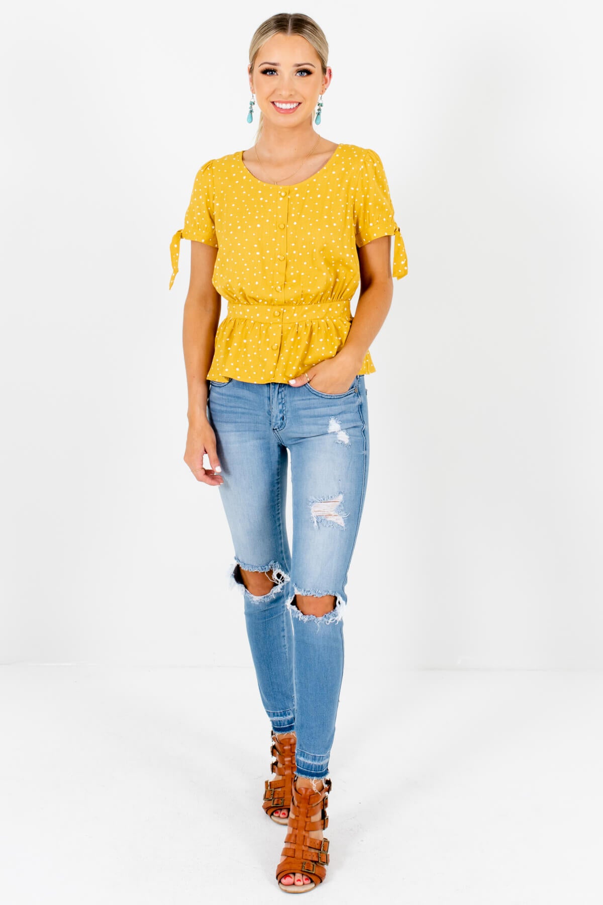 Polka dot outlet mustard top