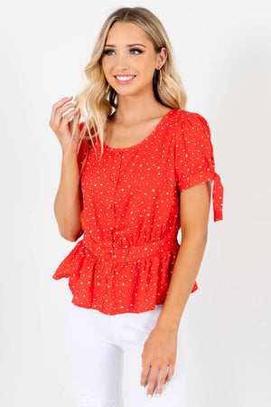 Red Decorative Button Boutique Tops for Women