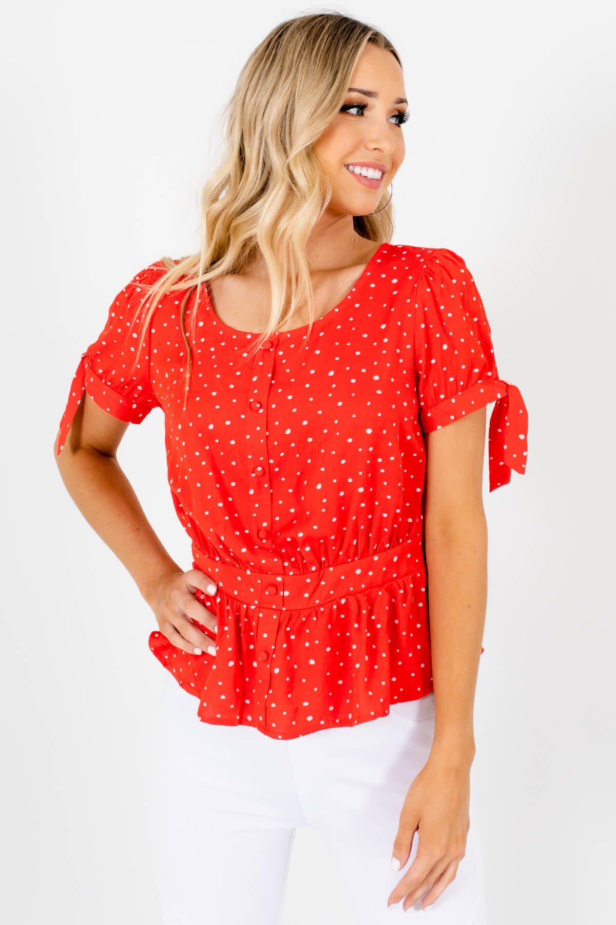 Red Polka Dot Cute and Comfortable Boutique Tops for Women