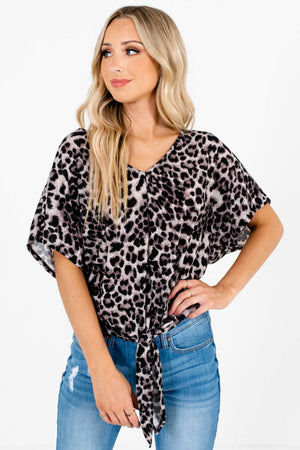 Gray, Black, and White Leopard Print Pattern Boutique Tops for Women