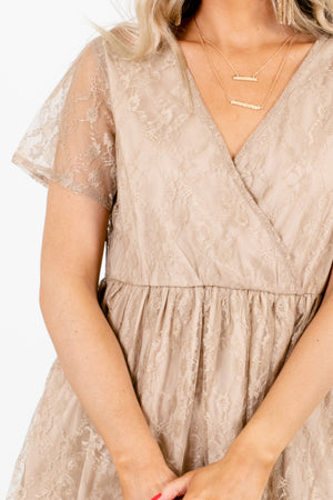 Women's Taupe Brown Short Sleeve Boutique Mini Dress